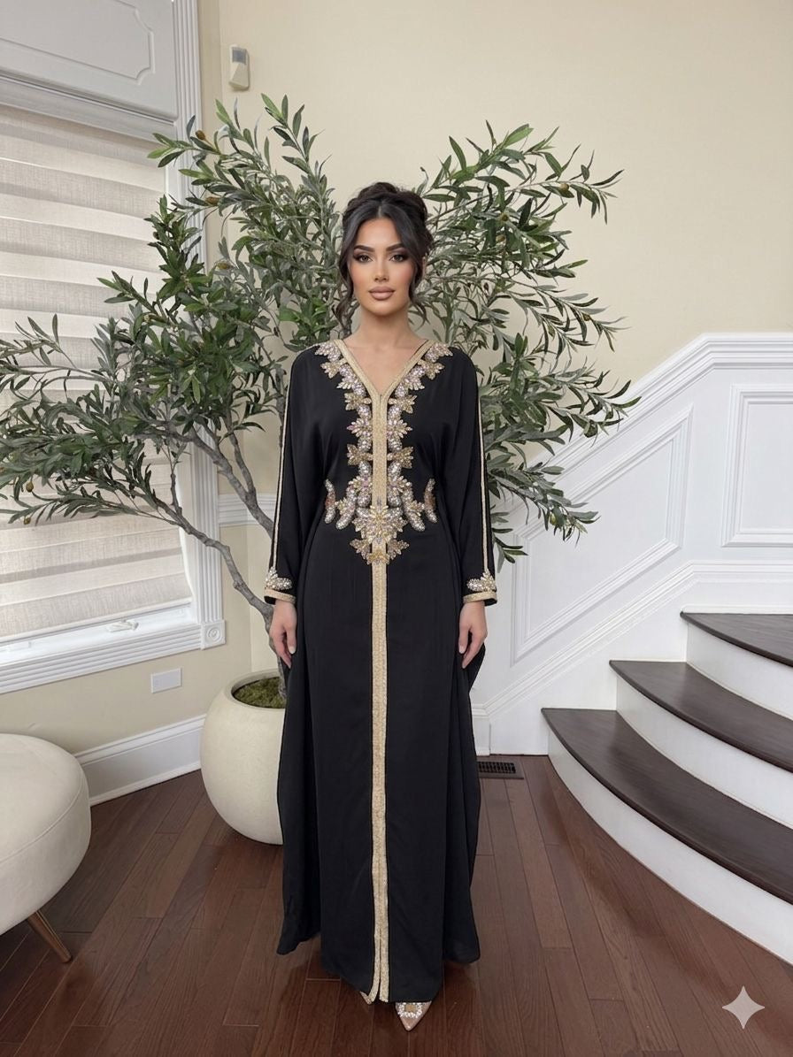 Black Royale Beaded Butterfly Abaya