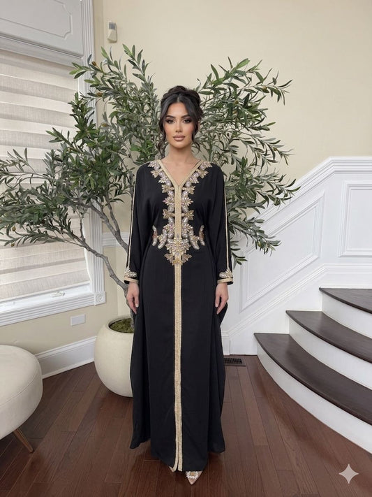 Black Royale Beaded Butterfly Abaya