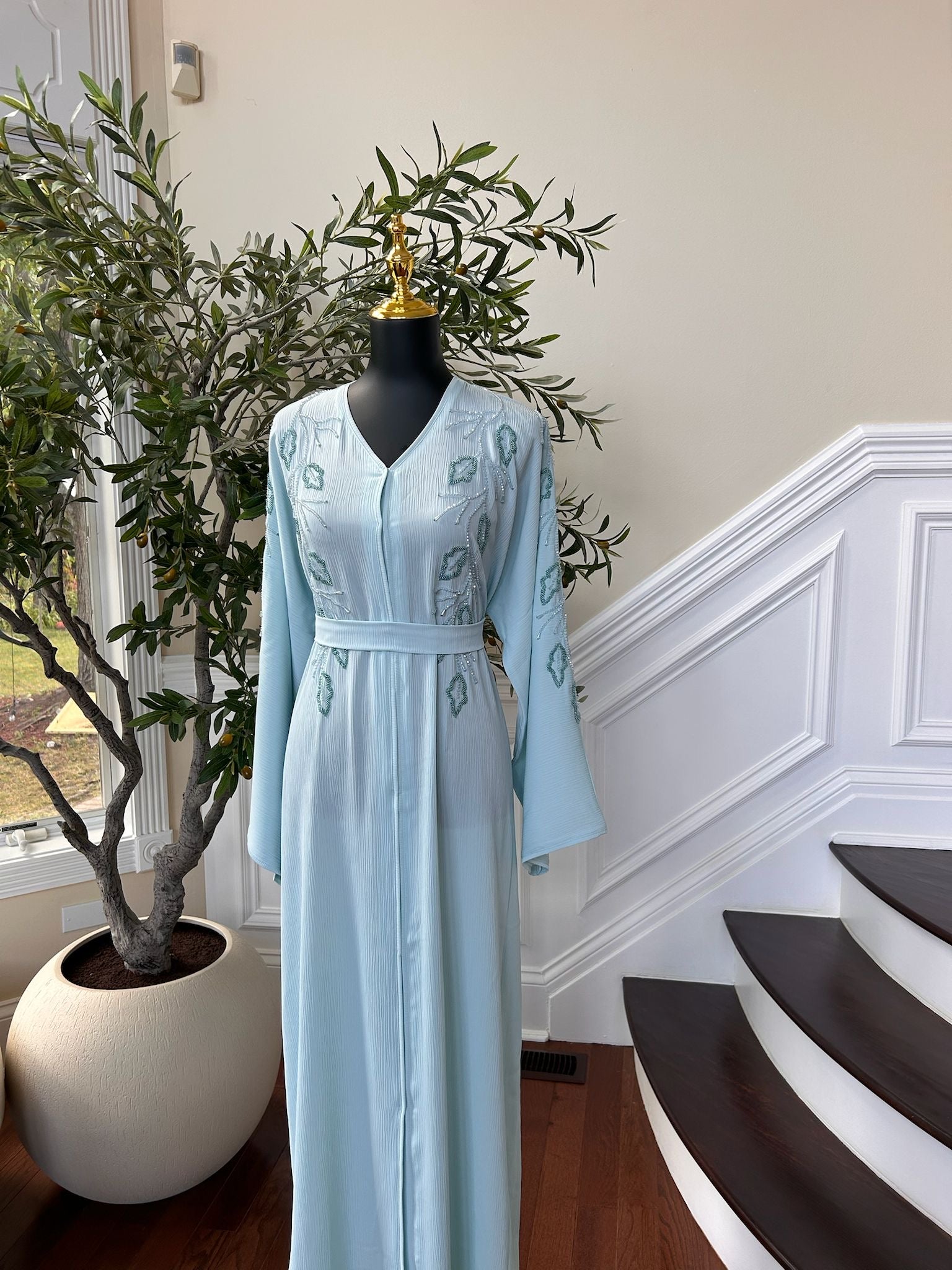 Baby Blue Design Charm Abaya