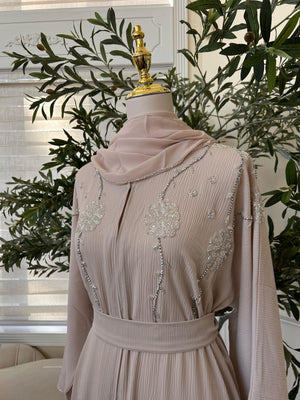 Cream Beaded Charm Abaya