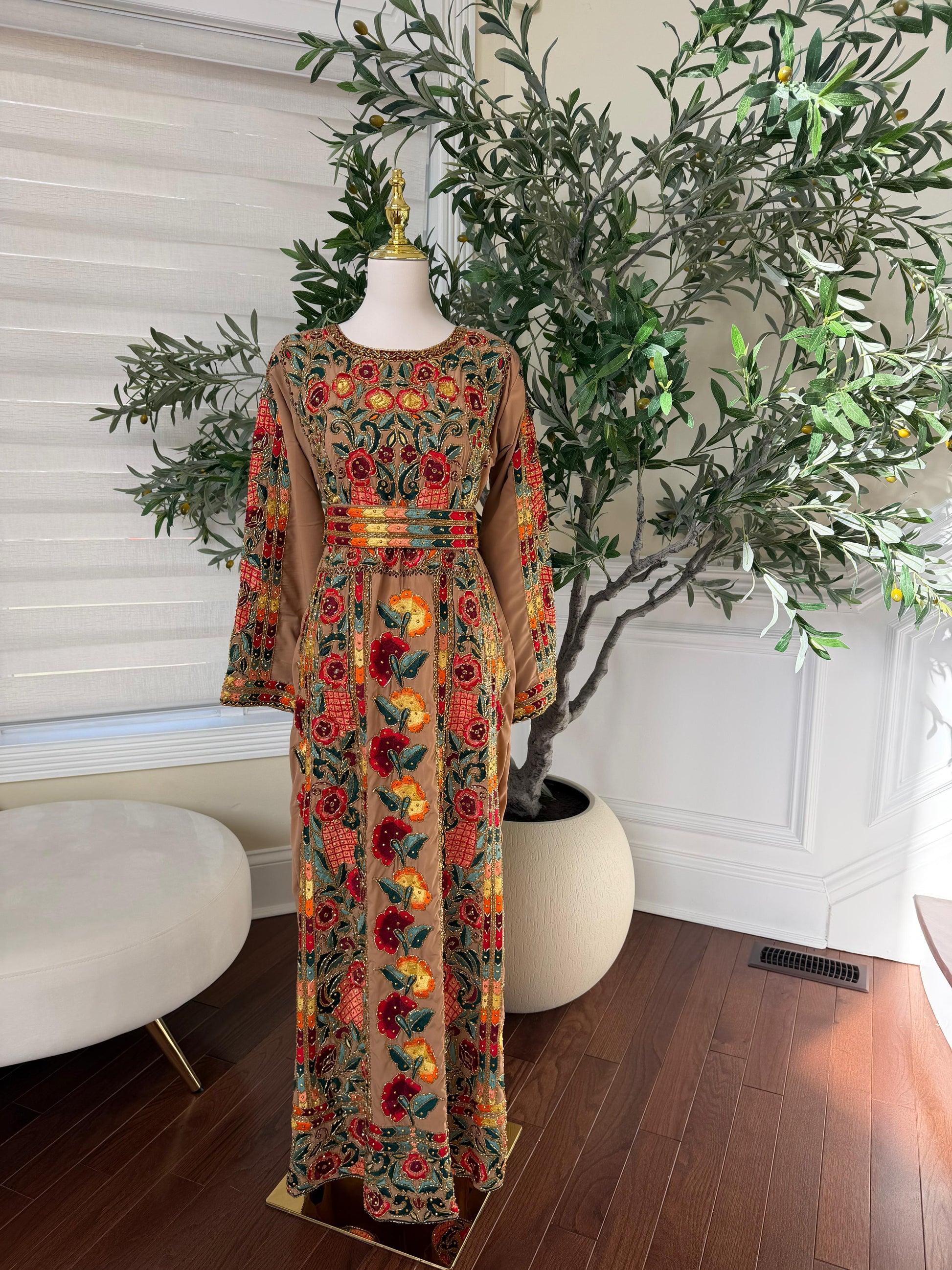 Tan Luxury Heavy Beaded Velvet Thobe