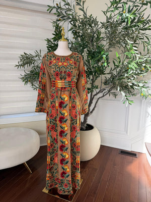 Tan Luxury Heavy Beaded Velvet Thobe