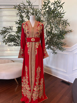 Red Detailed Golden Charm Kuftan