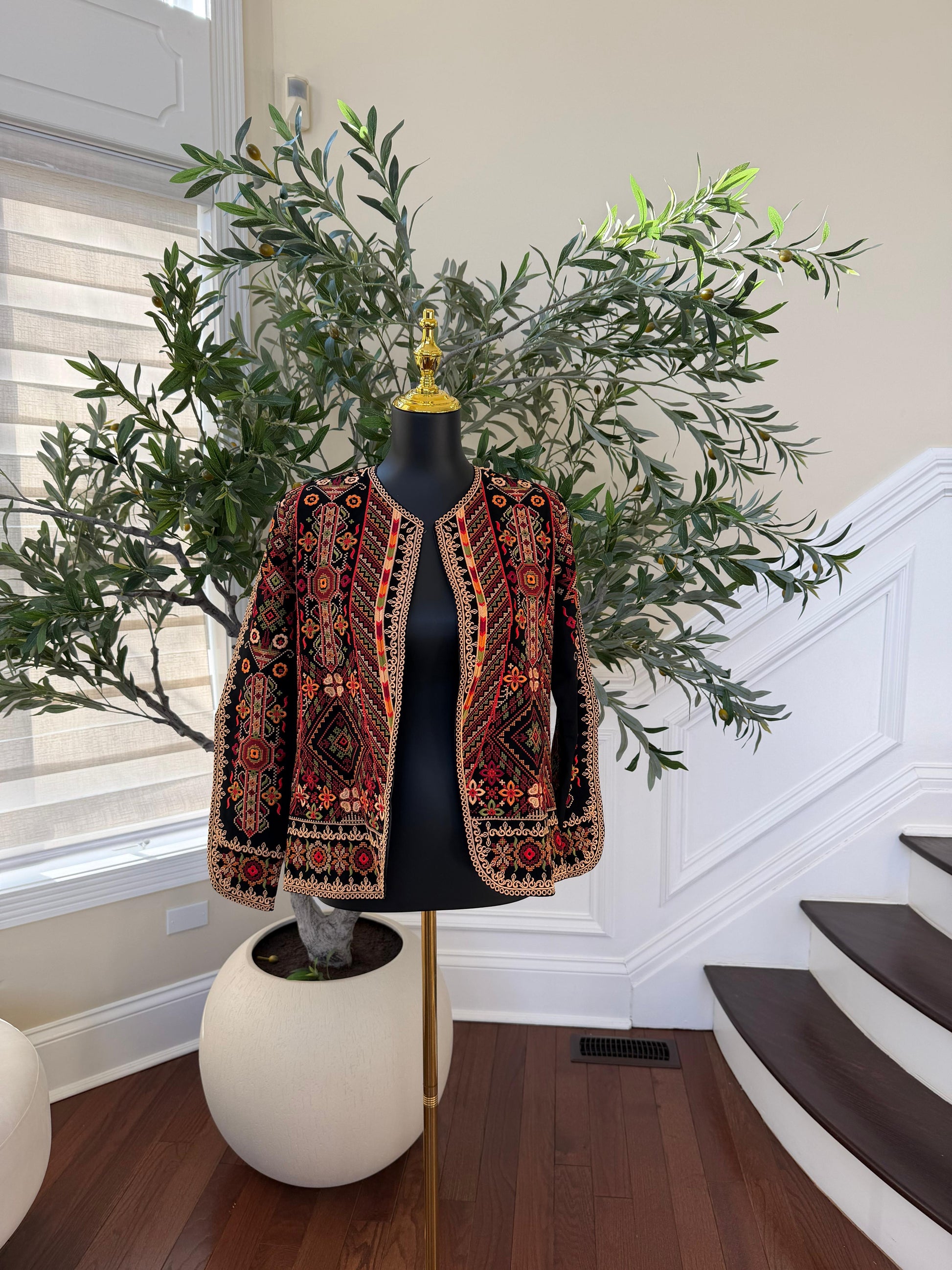 Tan Embroidery Black Tatreez Jacket