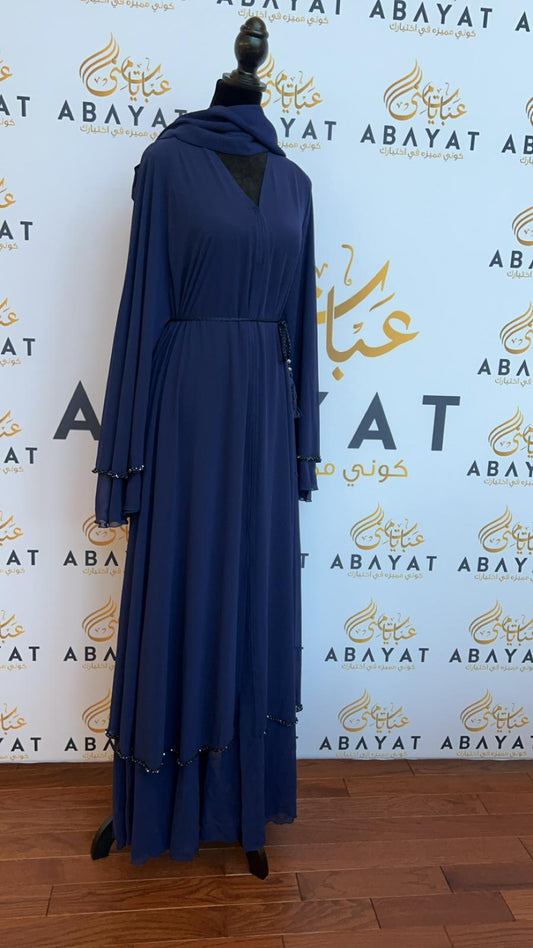 Blue Ruffled Stoned Abaya