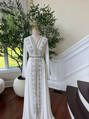 White Beaded Embroidery Kuftan