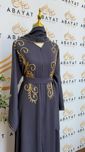 Golden Deep Purple Bloom Abaya