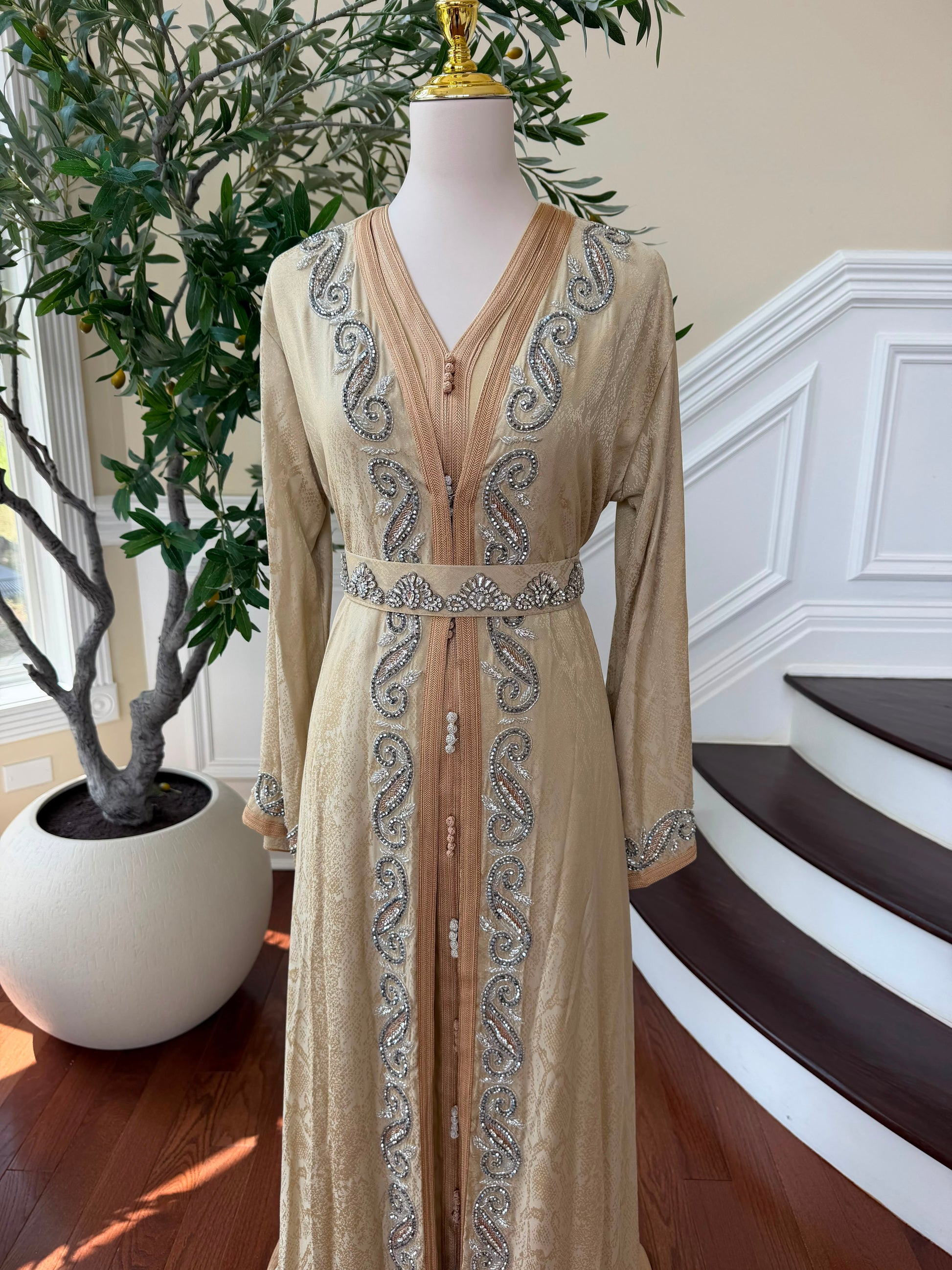 Beige Beaded Elegance Kuftan