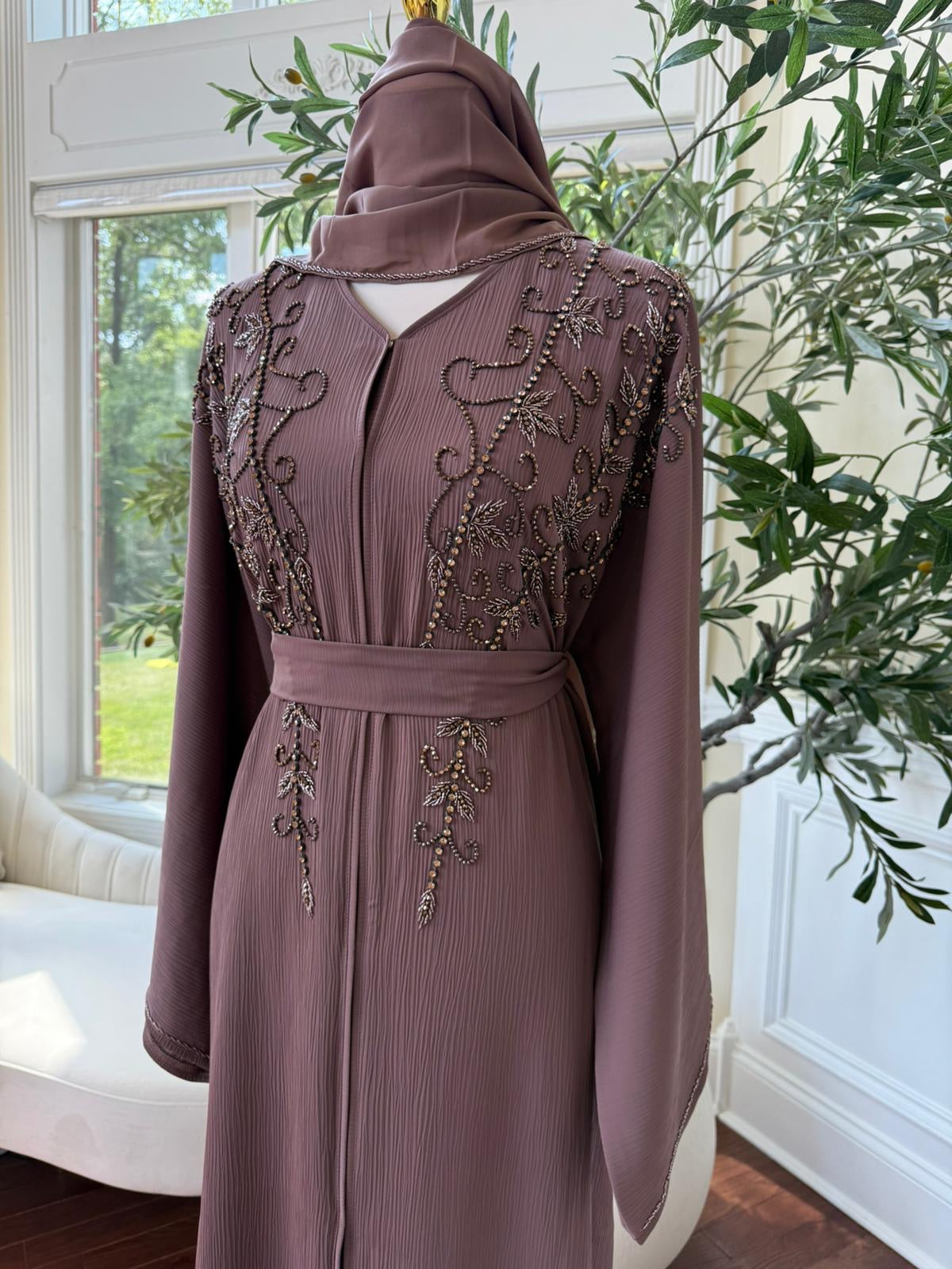 Rose Muave Beaded Abaya