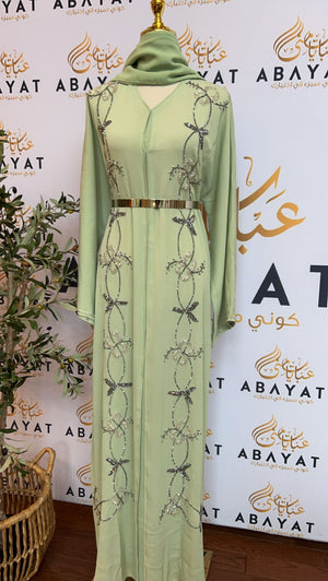 Elegant Mint Green Silver Abaya