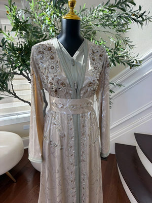 Elegant Champagne Beige Embroidered Moroccan Kaftan