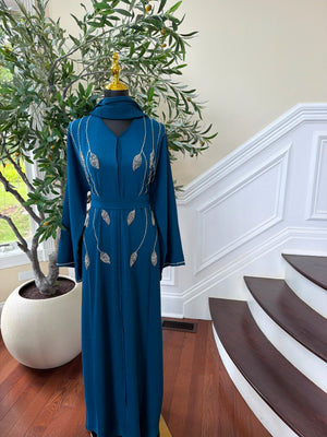 Sky Blue Floral Beaded Abaya