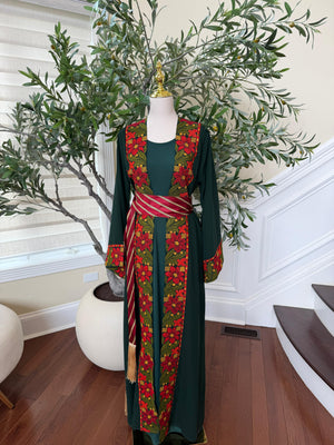 Green Embroidery Floral Tatreez Thobe