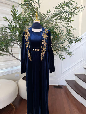 Navy Blue Golden Two Piece Charm Abaya