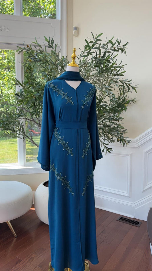 Turquoise Vine Modest Beaded Abaya