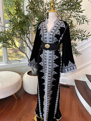 Black Velvet Embellished Silver Royale Kuftan