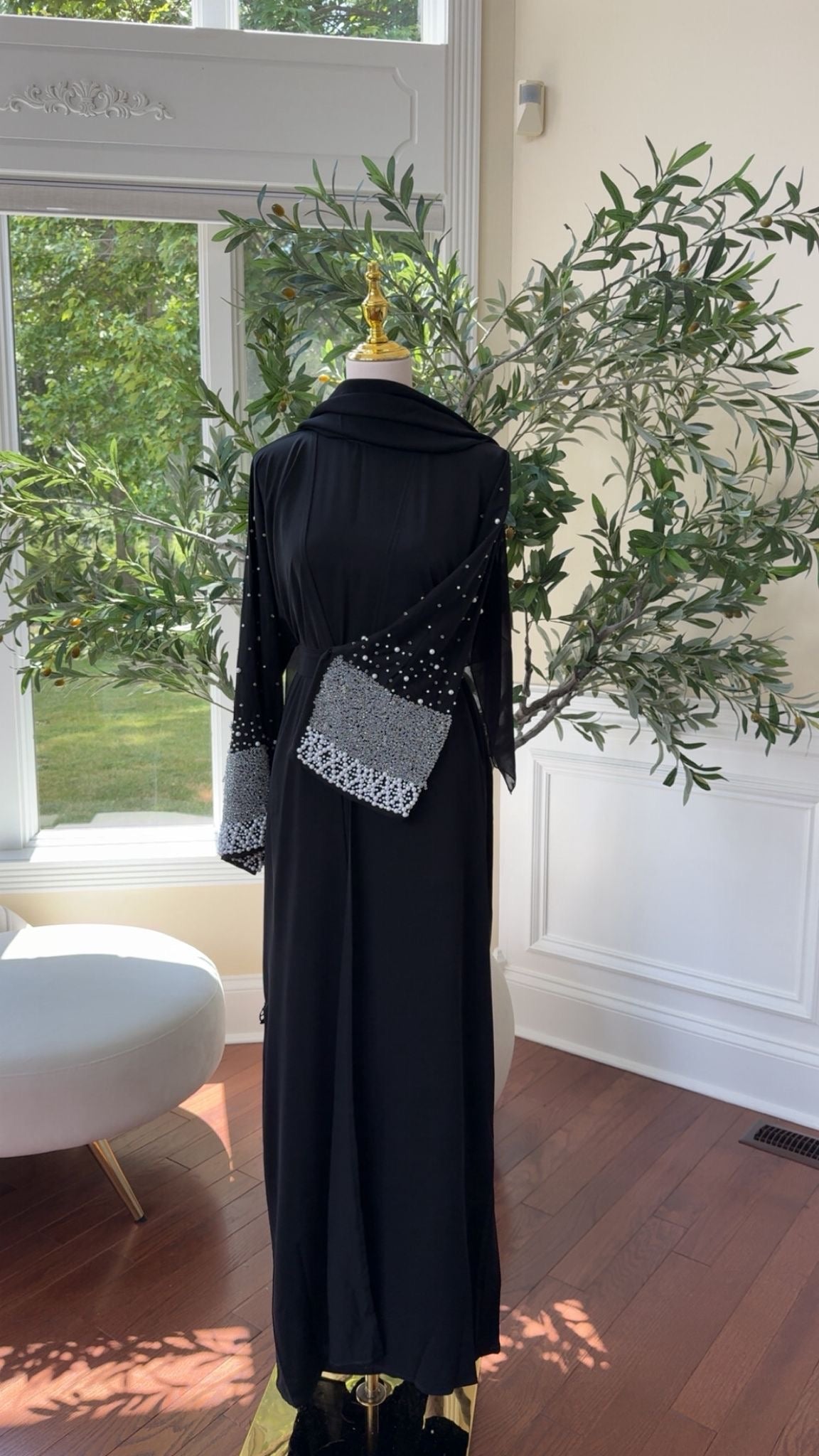 Black Beaded Charm Abaya
