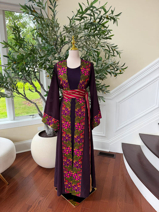 Purple Tatreez Embroidery Floral Thobe