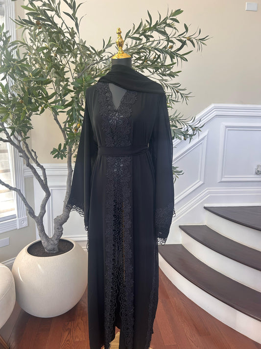 Black Elegance Charm Design Beaded Abaya
