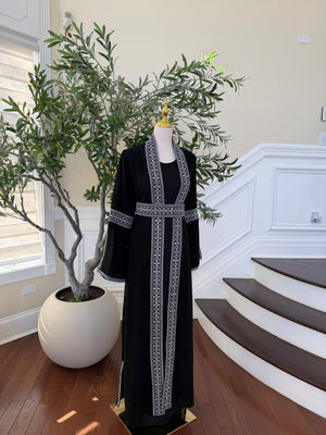 Black Two Piece Silver Embroidered Thobe