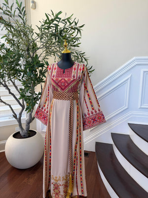 Beige Traditional Elegance Embroidery Thobe