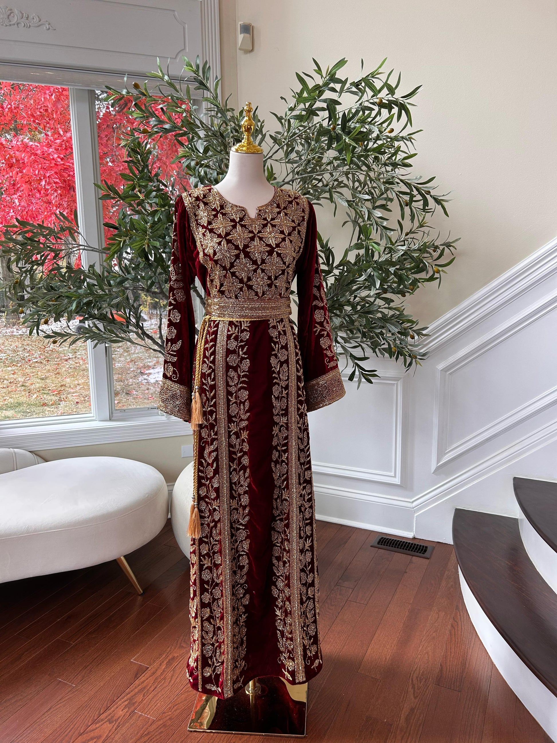 Golden Red Beaded Stone Thobe