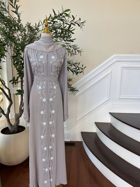 Grey Floral Detail Abaya