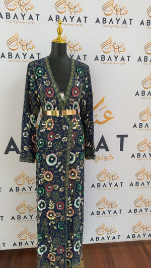 Blue Floral Dress cardigan abaya