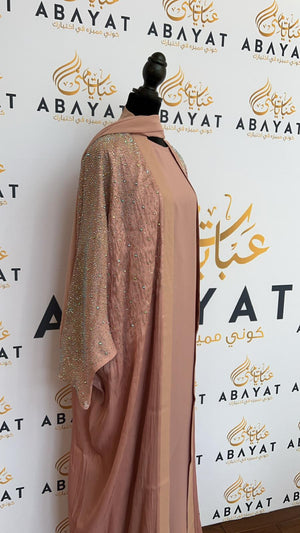 Elegant Blush Pink Sparkled Abaya Set with Coordinating Hijab #8097623