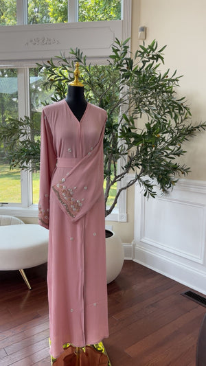 Pink Floral Sleeve Abaya
