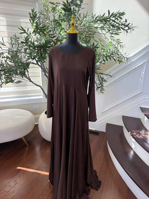Elegant Chocolate Brown Gown with Silver Floral Embroidery
