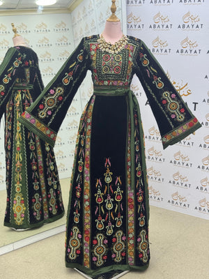 Premium Palestinian Malakah Velvet Thobe – Forest Green Edition