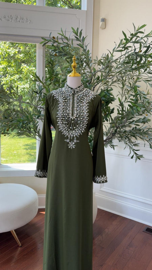 Green Glamour Crystal Kuftan