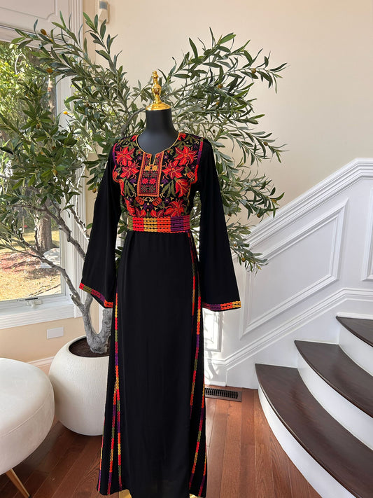 Elegant Black Multi Colored Tatreez Thobe