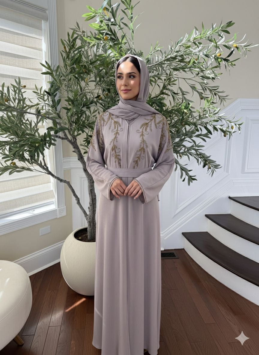 Cream Golden Floral Abaya