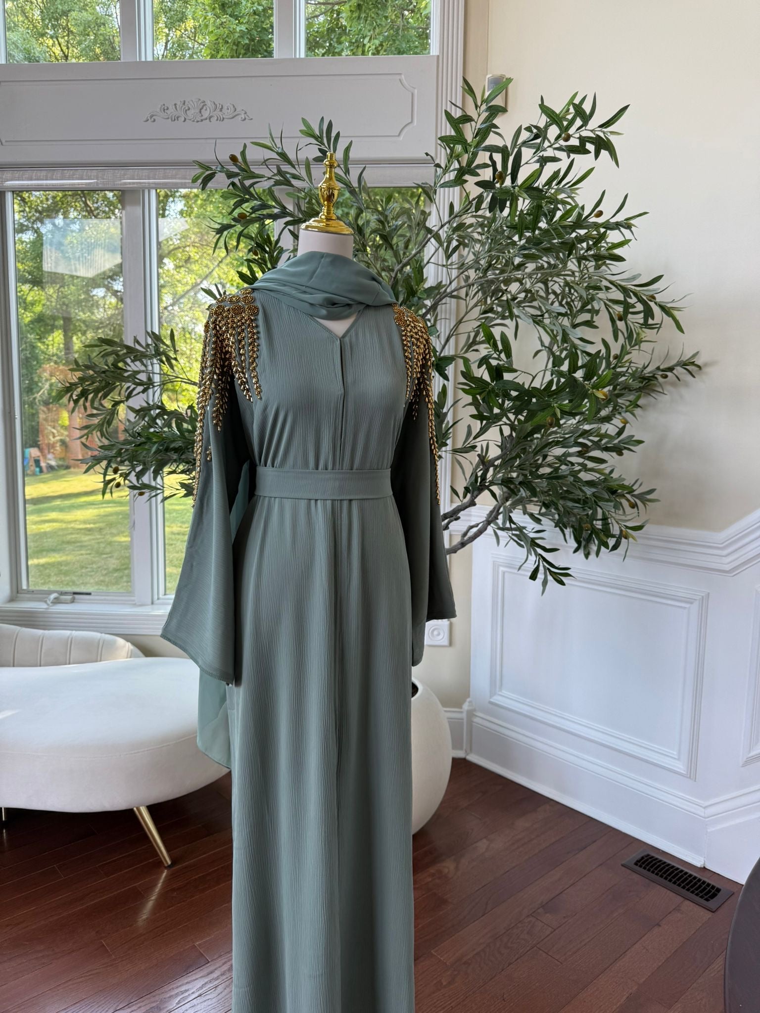 Mint Golden Stone Abaya