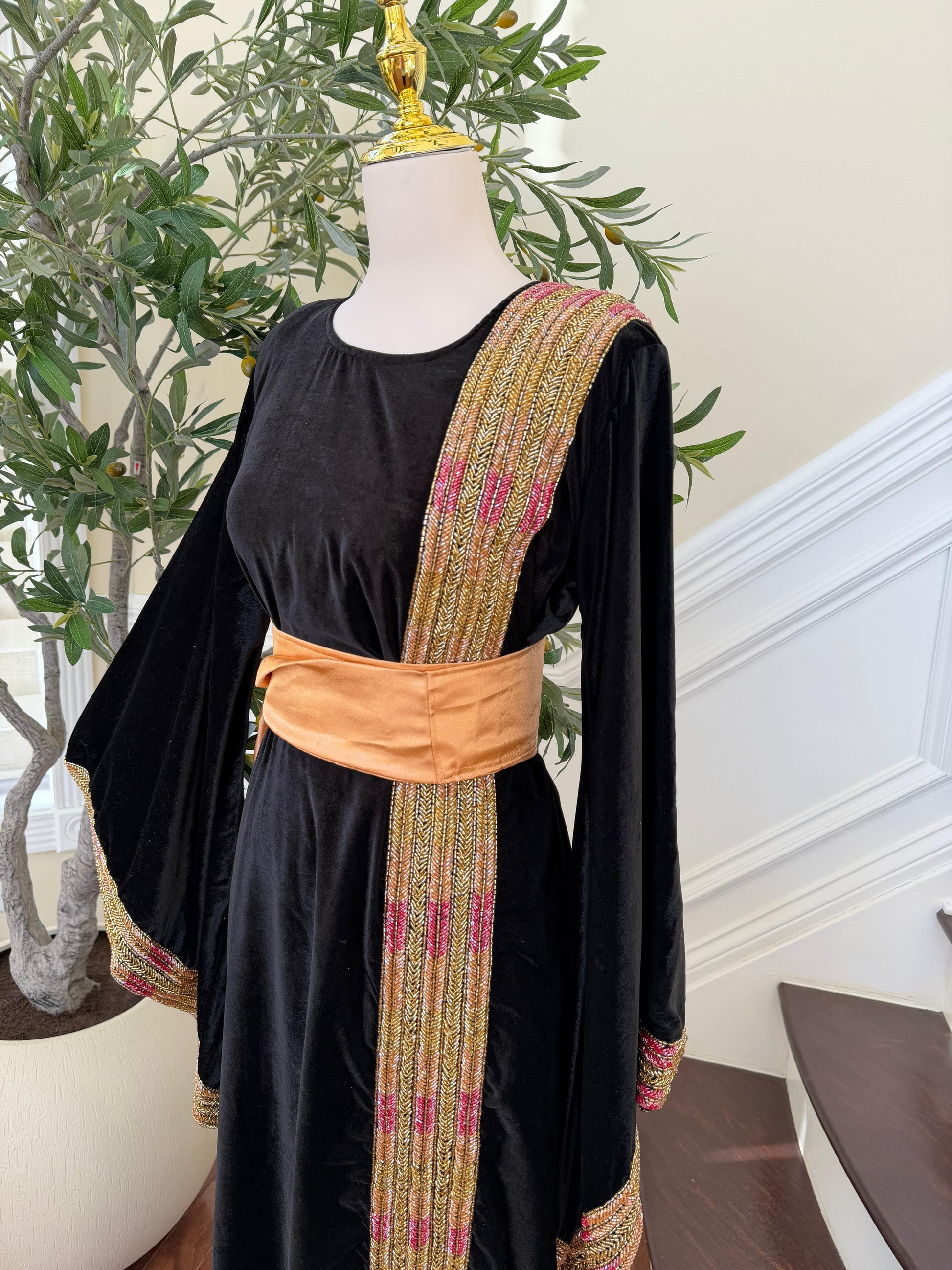 Velvet black Beaded Stone Thobe