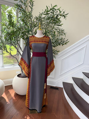 Grey Traditional Tatreez Embroidery Thobe
