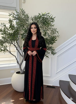 Red Embroidery Tatreez Black Two Piece Thobe