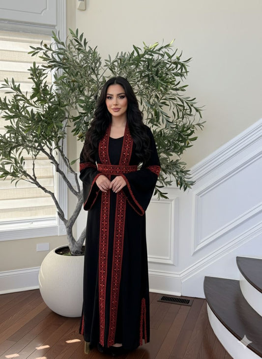 Red Embroidery Tatreez Black Two Piece Thobe