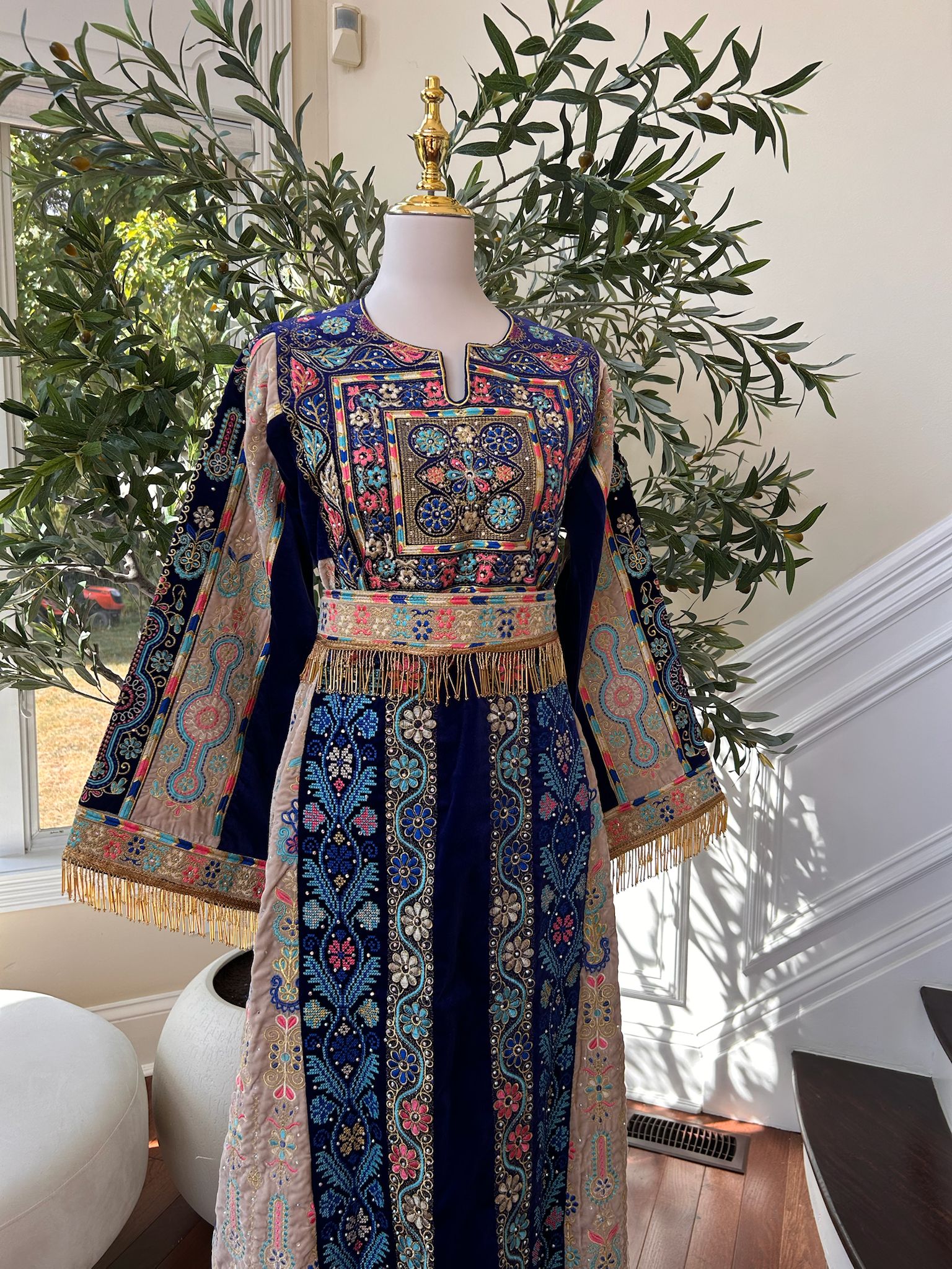 Blue Tatreez Velvet Embroidered Tatreez Thobe