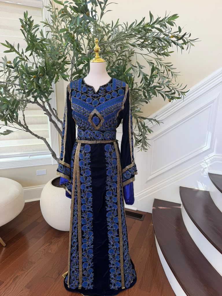 Royal Midnight Blue Embroidered Traditional Thobe (scarf not included)