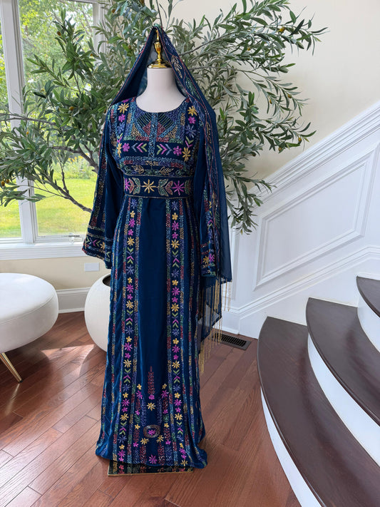 Blue Charm Beaded Stone Elegance Thobe