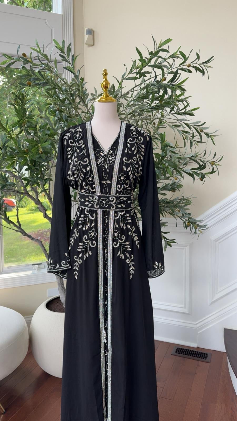 Majestic Black Beaded Kuftan