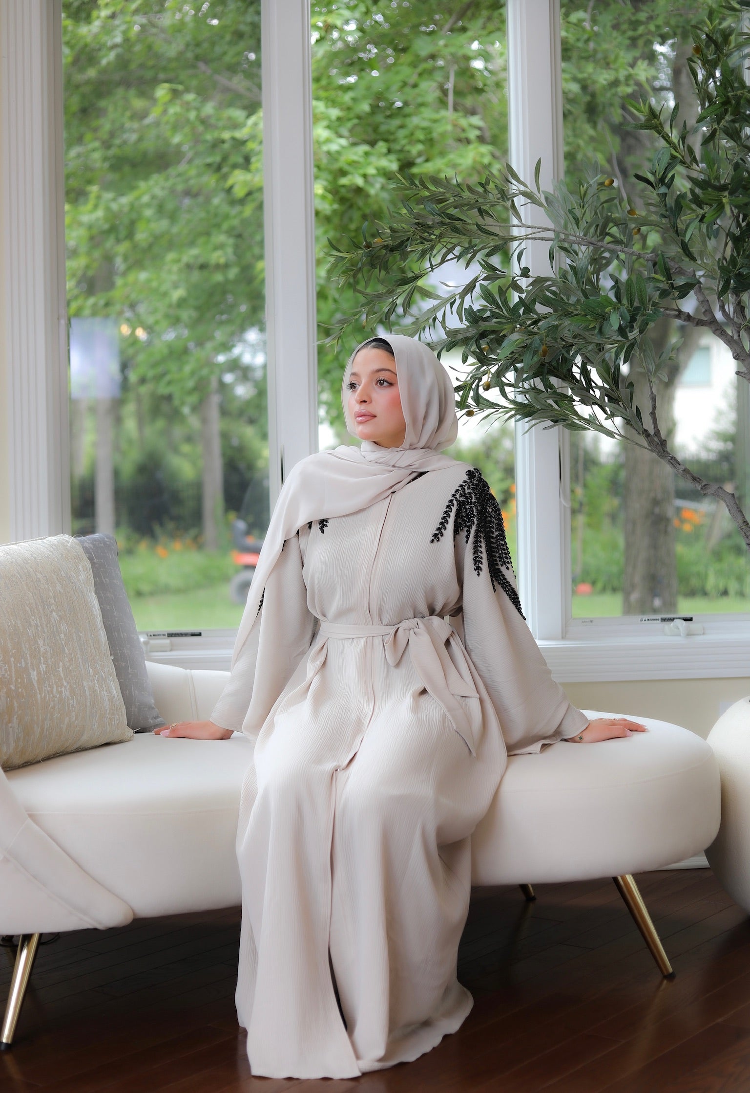 Cream Stone Abaya