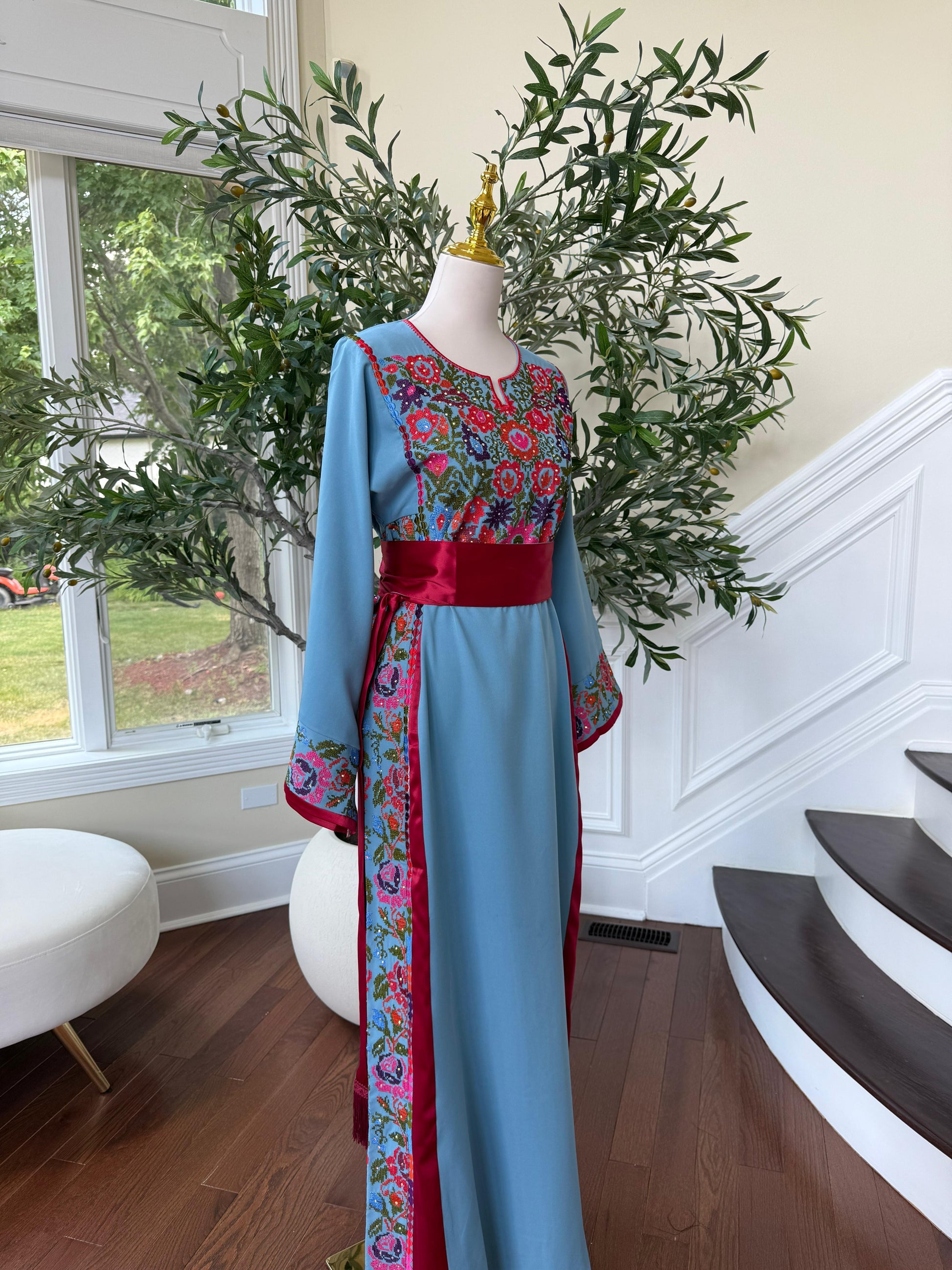 Blue Embroidery Tatreez Thobe