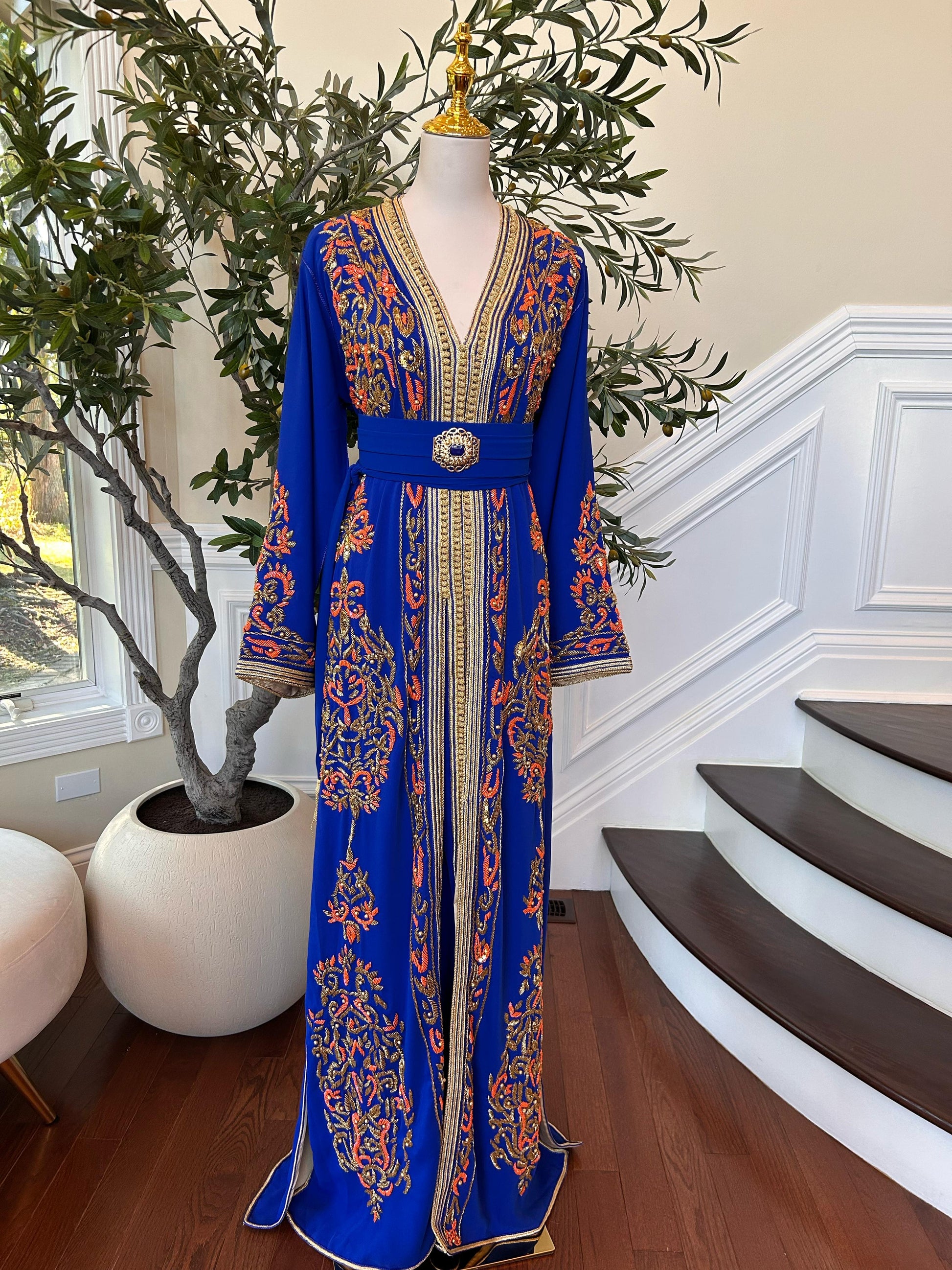 Royal Blue Embellished Golden Detail Kuftan