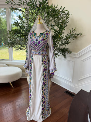 Velvet White Stone Purple Embroidery Thobe