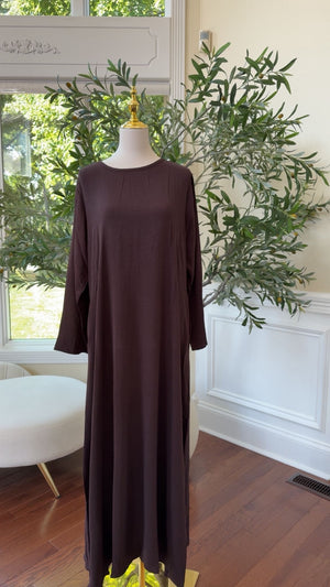 Dark Coffee Two-Piece Abaya with Intricate Luxe Detailing