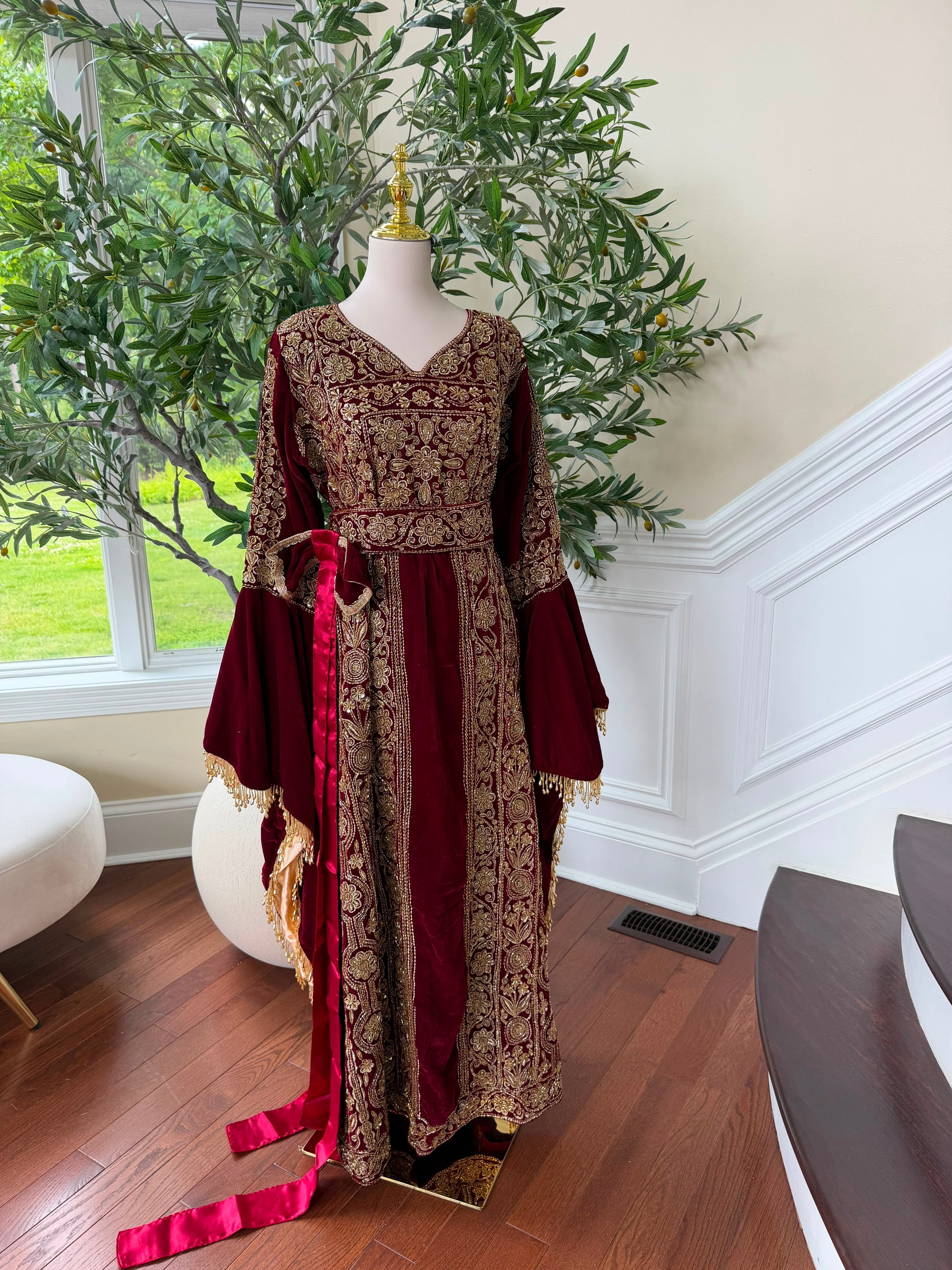 Velvet Red Beaded Elegance Thobe